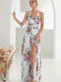 Elegant Flower Print Chiffon Dress for Women - Sexy Halter V Neck Backless Long Summer Fashion Party Dress
